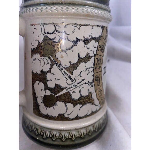 Vintage Gerzit Gerz Beer Stein Mug Lid W Germany Zodiac Cherub Gold Ceramic - Picture 10 of 11